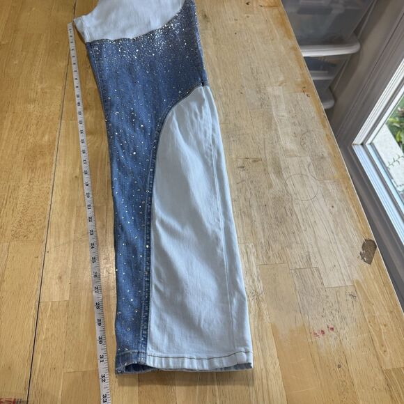 ORTTU Austin Diamon Denim Rhinestones Jeans Size L Daring Statement Club Sexy - Picture 10 of 13
